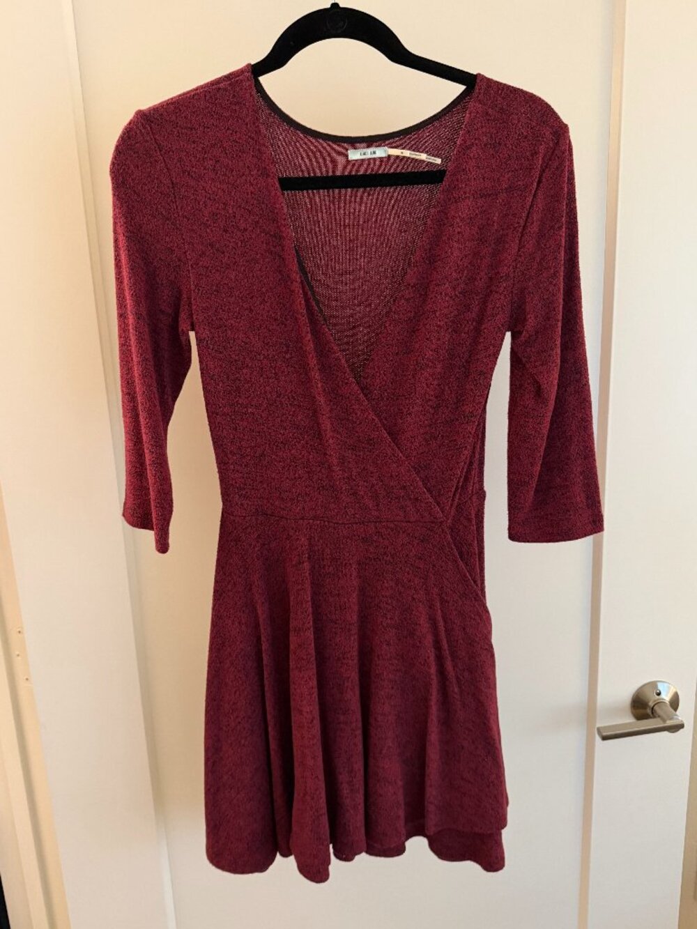 Kimchi Blue Burgundy Heathered Knit Wrap Skater Mini Dress — Size M